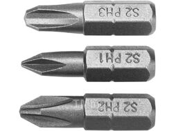 Биты PH1, PH2, PH3х25мм 1/4" (набор 3шт) AlSl S2 Yato YT-77878