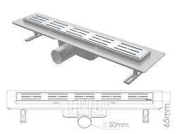 Сливной трап горизонтальный D 50, решетка нерж. с площадкой под плитку, 65х330мм, NOVA