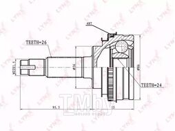 ШРУС TOYOTA Camry 2.0 >97, Carina E 2.0 93-97, Corolla 1.8D >93, Rav 4 2.0 94-00 LYNXauto CO-7509A