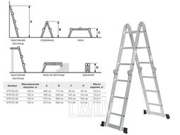Лестница алюм. многофункц. 4х4 ступ. (стрем.-228см, лестн.-456см) 13,2кг STARTUL (ST9722-04) (шарнирная многофункциональная)