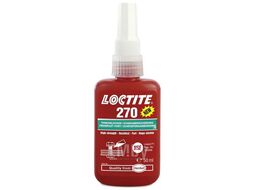 Герметик LOCTITE 270: высокопрочный фиксатор резьбы для всех металлич. резьбовых соединений, не требующих разборки, демонтаж возможен нагревом до 300С, 50 мл 1335896