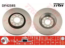 Тормозной диск AUDI A4 2006-, A6 1997-05, ALLROAD 2000-05 F TRW DF4258S