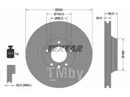 Тормозной диск AUDI Q7 2006-, PORSCHE CAYENNE 2002-, VW TOUAREG 2002- F/RH TEXTAR 92121805