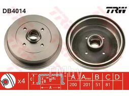 Тормозной барабан AUDI 80 TRW DB4014