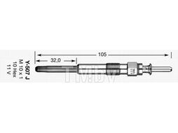 Свеча накаливания Y-507J (D-Power 32) BMW E46, E39, E38, X5 2.0d-3.0d, Opel Omega, Landrover Freelander, Rover 75 2.0CDT,CDTi 01- NGK 2691