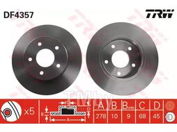 Тормозной диск Nissan Almera Tino (2000-), Primera (2002-) R TRW DF4357