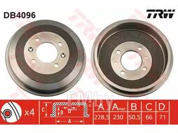 Тормозной барабан Peugeot 405, 406 1987- TRW DB4096