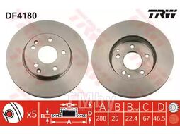 Тормозной диск Mercedes C-Class W202 (05.1993-), Mercedes E-Class W210 (06.1995-) F TRW DF4180