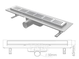 Сливной трап горизонтальный D 50, решетка нерж. с площадкой под плитку, 65х700мм квадрат, NOVA