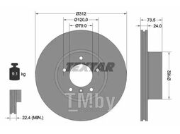 Тормозной диск BMW 3 (E90) 2005-, X1 (E84) 2009- F TEXTAR 92176105