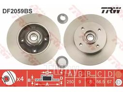 Тормозной диск Citroen C4 (11.2004-), C4 Picasso (2007-), Peugeot 207 (2006-) с подшипником R TRW DF2059BS