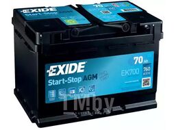 Аккумулятор AGM 70Ah 760A (R+) 278x175x190 mm EXIDE EK700