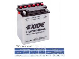 Аккумуляторная батарея EXIDE EB14-A2 рус 14Ah 200A 136/91/167 moto EB14-A2