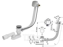 Сифон для ванны с напуском воды через перелив, металл - пластик, Alcaplast
