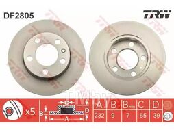 Тормозной диск Audi A3 (1996-), Skoda Fabia (1999-), Skoda Octavia (1998-), VW Golf IV, Polo (1999-) R TRW DF2805