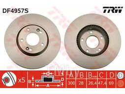 Тормозной диск Huyndai I30 2007-, Kia Ceed 2012- TRW DF4957S