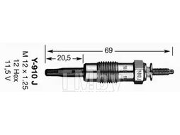 Свеча накаливания Y-910J (D-Power 3) Ford 1.8D,TD 90-, Fiat Ducato 2.5D,TDI 94-, Renault Master, Opel Movano NGK 3617