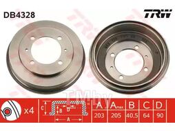 Тормозной барабан Mitsubishi Carisma, Space Star 1995-06 TRW DB4328