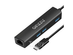 Хаб USB Ginzzu GR-765UB TYPE C, 3xUSB3.0, GIGA LAN 1000Mb/s, металл