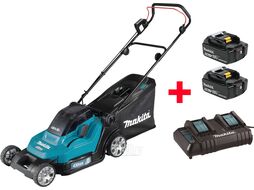 Газонокосилка аккумуляторная MAKITA DLM 432 CT2 (18.0 В, 2 акк., 5.0 А/ч, Li-Ion, шир. 430 мм, выс. 20-75 мм, пластм. корпус, травосборник 50 л.)