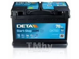 Аккумуляторная батарея 70Ah DETA Start-Stop AGM 12 V 70 AH 760 A ETN 0(R+) B13 278x175x190mm 20.9kg DETA DK700