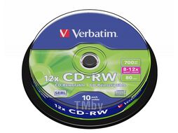 Оптический диск CD-RW 700Mb 12х Verbatim DLP Silver 10 шт. CakeBox 43480