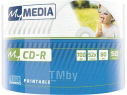 Оптический диск CD-R 700Mb MyMedia 52x Printable, заливка не до центра, 50 шт. в пленке, 69203