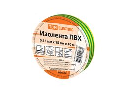 Изолента ПВХ 0,13*15мм Желто-Зеленая 10м TDM SQ0526-0027