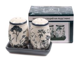 Набор для специй керамический "Herbal Grey" 2 пр. на подставке: солонка, перечница (арт. L2520909, код 227099)