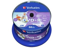 DVD+R 4.7Gb 16x Verbatim Wide Inkjet Printable, без надписи по 50 шт. CakeBox 043512