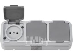 Розетка 3-ая (открытая, б/з, брызг. защ.) серая, Пралеска Аква, Bylectrica (IP54 пылебрызгозащищенные)
