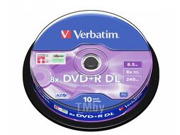 Оптический диск Double Layer DVD+R 8.5Gb 8x Verbatim 10 шт. CakeBox 43666