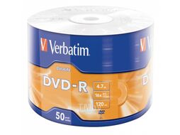 Оптический диск DVD-R 4.7Gb 16x Verbatim DL Matt Silver по 50 шт. в плёнке 43791