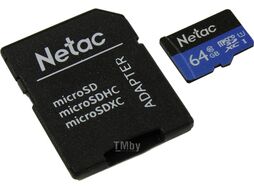 Карта памяти MicroSDXC 64GB U1/C10 Netac P500 Standard с адаптером