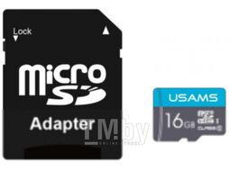 Карта памяти MicroSDHC 16GB Class 6 USAMS US-ZB117 High Speed +Адаптер, синий ZB117TF01