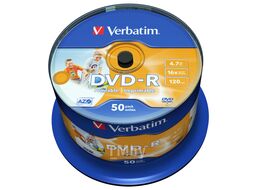 DVD-R 4.7Gb 16x Verbatim AZO Wide Inkjet Printable без ЛОГО по 50 шт. CakeBox 43533