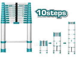 Лестница телескопическая алюминиевая 3180 мм TOTAL THLAD08101