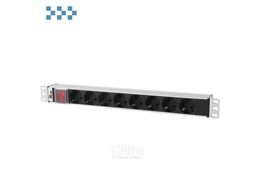 Блок розеток Rem-10 без шнура с выкл., 8 Sсhuko, вход IEC 60320 C14, 10A, алюм., 19"