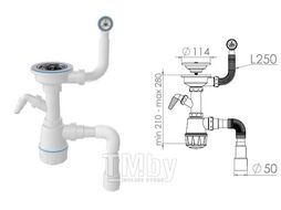Сифон для кухни с круглым переливом, выпуск 3 1/2, пластиковый винт 45мм, с гибкой трубой 1 1/2"AV E (AV Engineering)