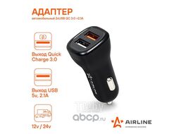 Адаптер автомобильный 2хUSB QC 3.0 + 2.1А 12 24В (AEAK015)