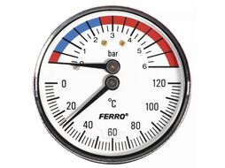 Термоманометр аксиальный d 63 мм, 0-6 бар, 0-120град., 1/2", в коробке Ferro TM63A