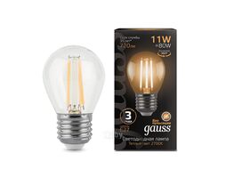 Лампа светодиодная филаментная Filament 11Вт шар 2700К тепл. бел. E27 810лм GAUSS 105802111