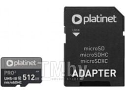 Карта памяти PLATINET microSDXC SECURE DIGITAL + ADAPTER SD 512GB class10 UIII A2 90MB/s [PMMSDX512UIII]