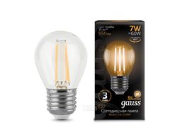 Лампа светодиодная филаментная Filament 7Вт шар 2700К тепл. бел. E27 550лм GAUSS 105802107