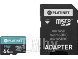 Карта памяти PLATINET microSDXC SECURE DIGITAL + ADAPTER SD 64GB class10 UI 70MB/s [PMMSDX64UI]