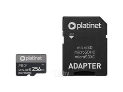 Карта памяти PLATINET microSDXC SECURE DIGITAL + ADAPTER SD 256GB class10 UIII A2 90MB [PMMSDX256UIII]