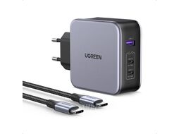 Сетевое зарядное устройство UGREEN USB-A+2*USB-C 140W GaN Tech Fast Charger with C to C Cable 2M CD289 Black (90549)