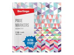 Флажки-закладки BERLINGO Ultra Sticky Geometry 18х70 мм бумажные в книжке с дизайн. 25лх4 бл