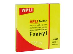 Бумага для заметок на клейкой основе 75*75 мм "Funny notes" 100 л., флуоресц. желтый APLI 11897