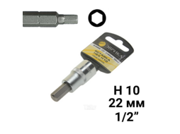 Насадка-вставка с битой Hex H10 1/2 22мм L=60мм (с держателем) ЭВРИКА ER-94806H